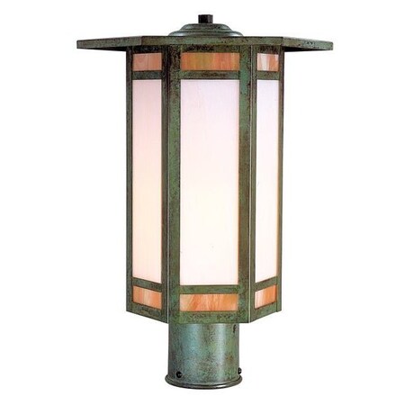 Arroyo Craftsman 11" Etoile Post Mount, Antique Copper, Gold White Iridescent and White Opalescent Glass ETP-11GWC-AC